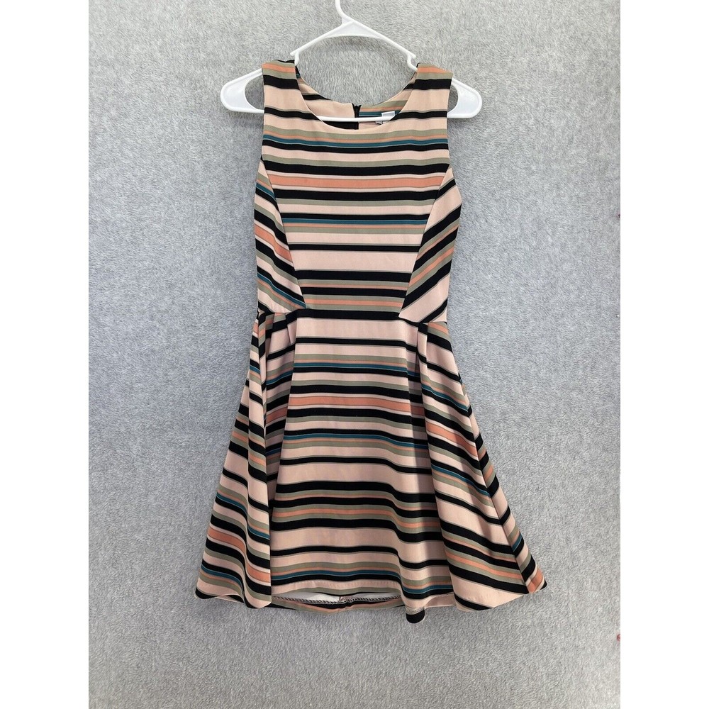 BAR III Women's Fit & Flare Dress Sleeveless Striped Size Medium USA Made